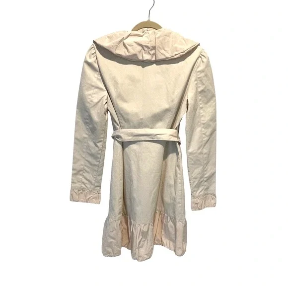 Blanc Noir Ruffle Trench Jacket Womens M Cream Coquette Avant-Garde Belted Coat - Picture 4 of 11